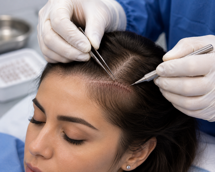 Surgeon performing Female Hair Transplant